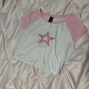 Pink and White Star Crop Top